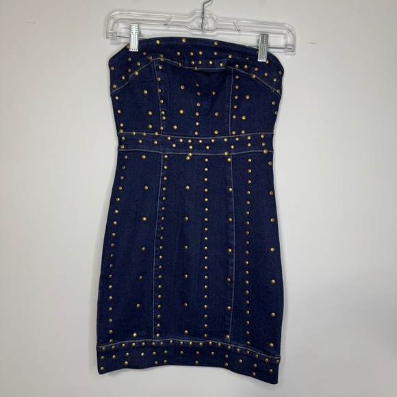 Forever 21 Strapless Studded Denim Mini Dress XS NWT - Picture 1 of 13